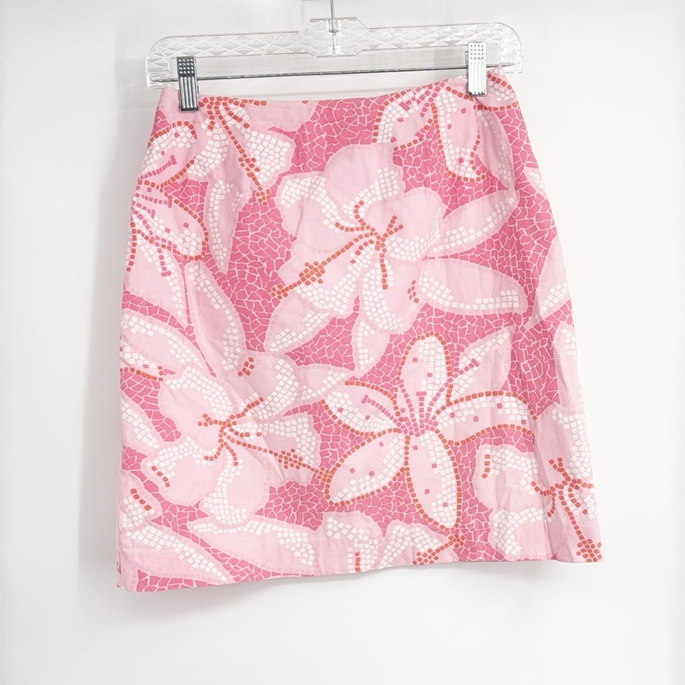 Lilly Pulitzer Vintage White Label Pink Mosaic Floral hibiscus Skirt size 4 - Picture 9 of 10